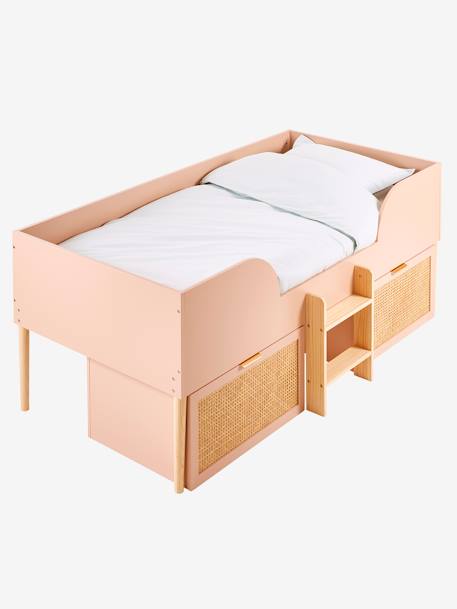 Lit enfant surélevé avec rangements cannage LIGNE POÉSIE rose nude 5 - vertbaudet enfant 