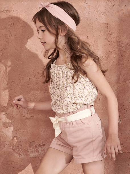 Short style paperbag fille et sa ceinture en gaze de coton rose poudré+sable+vert d'eau 3 - vertbaudet enfant 