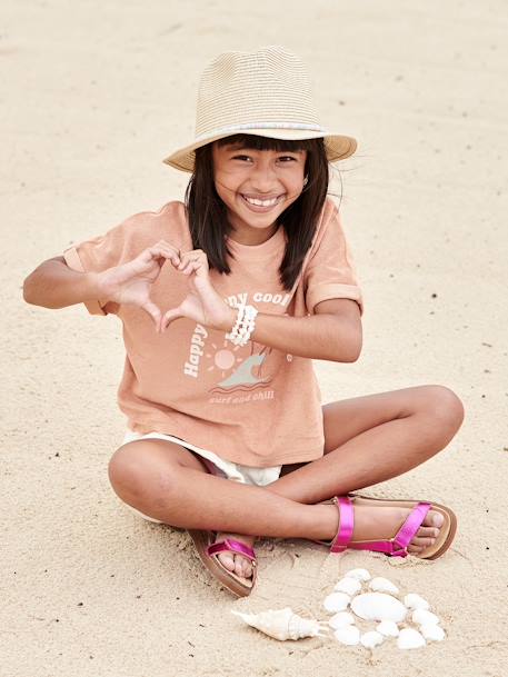 Tee-shirt en éponge motif palmiers fille argile 7 - vertbaudet enfant 