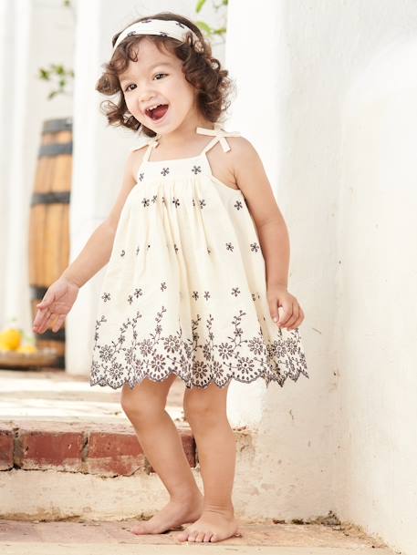 Ensemble bébé robe brodée, bloomer et bandeau assorti  - vertbaudet enfant