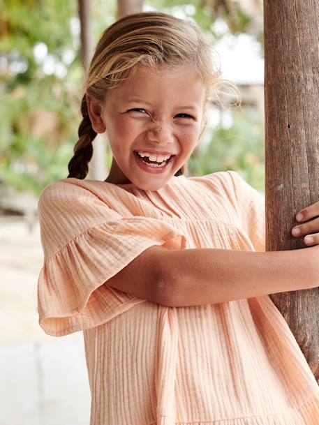 Robe en gaze de coton fille abricot poudré+bleu ciel 7 - vertbaudet enfant 