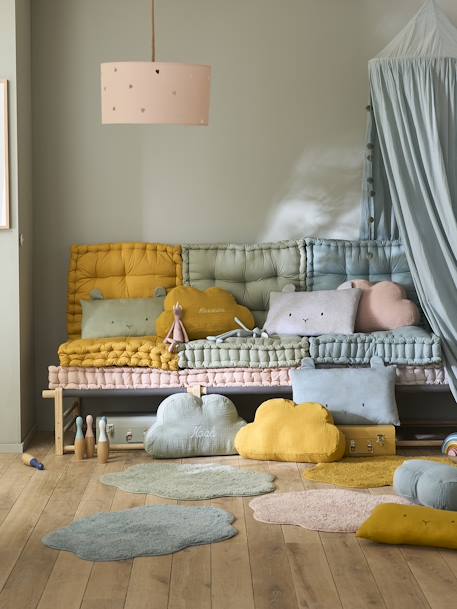 Matelas de sol style futon bleu grisé+gris chiné+moutarde+rose poudré+vert sauge 20 - vertbaudet enfant 
