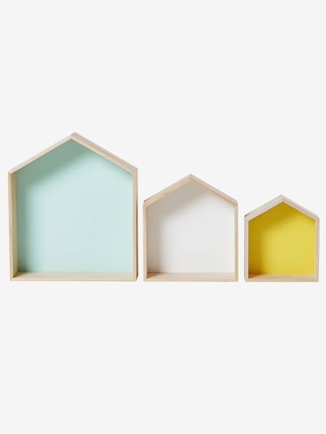 Lot de 3 étagères maison bois bleu+bois/multicolore+Rose 11 - vertbaudet enfant 