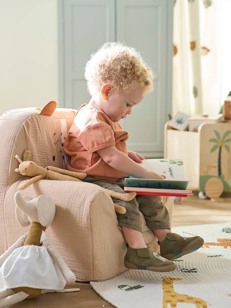 Fauteuil mousse en gaze de coton Tigre beige poudré 1 - vertbaudet enfant 