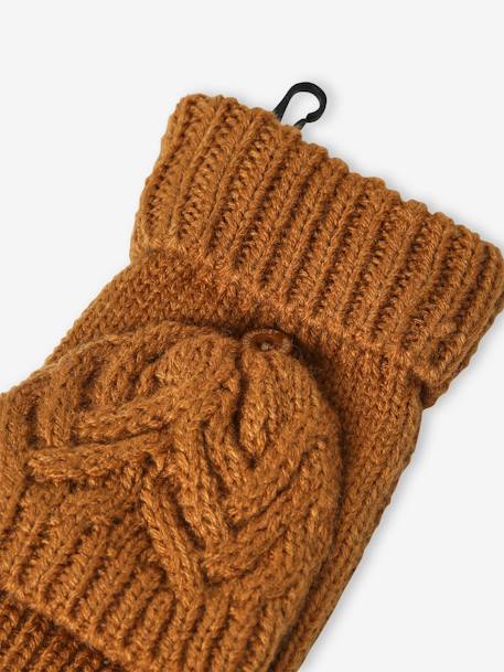 Ensemble bonnet + snood + moufles/mitaines en maille torsadée garçon ocre+vert sapin 10 - vertbaudet enfant 