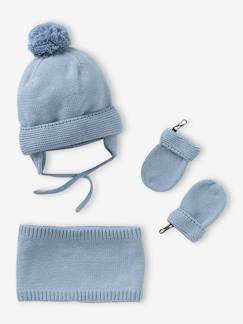 Ensemble bébé garçon bonnet + snood + moufles BASICS  - vertbaudet enfant