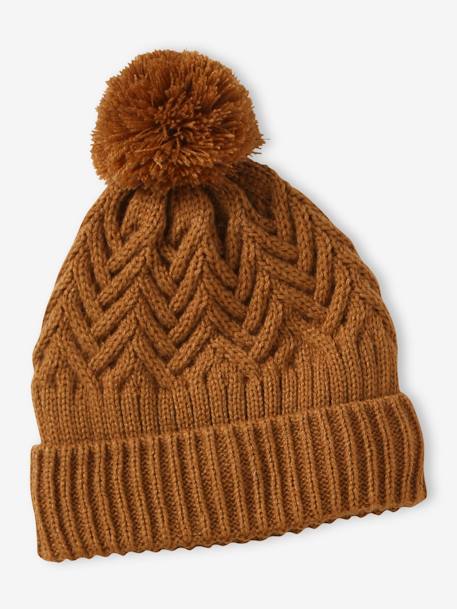 Ensemble bonnet + snood + moufles/mitaines en maille torsadée garçon ocre+vert sapin 5 - vertbaudet enfant 