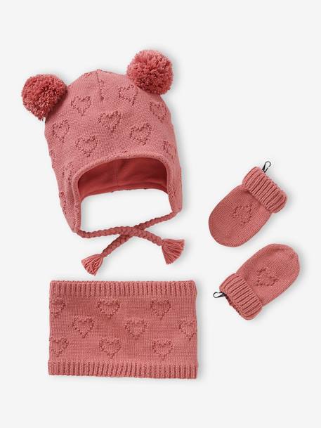 Ensemble bébé fille bonnet + snood + moufles coeurs  - vertbaudet enfant