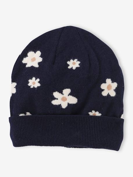 Bonnet fille avec motifs marguerites en jacquard marine 1 - vertbaudet enfant 