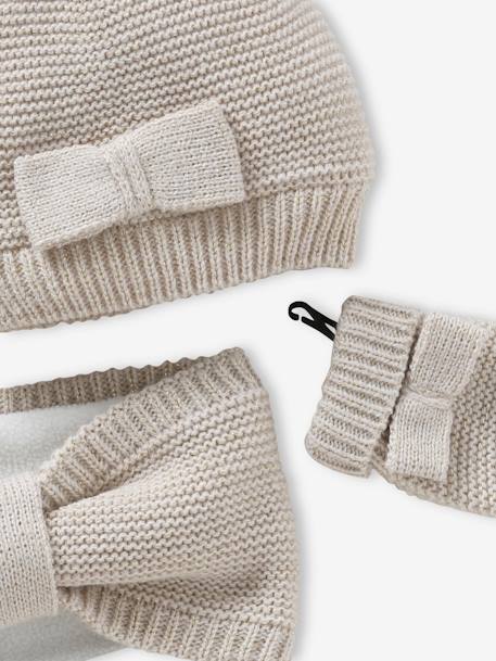 Ensemble bébé fille bonnet + snood + moufles noeuds écru 5 - vertbaudet enfant 