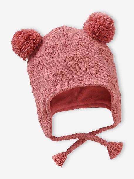 Ensemble bébé fille bonnet + snood + moufles coeurs vieux rose 2 - vertbaudet enfant 