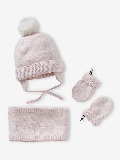 Bébé-Accessoires-Ensemble bébé fille bonnet + snood + moufles