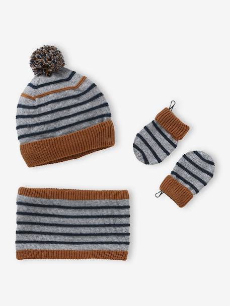 Ensemble marin bébé garçon bonnet + snood + moufles gris chiné 1 - vertbaudet enfant 