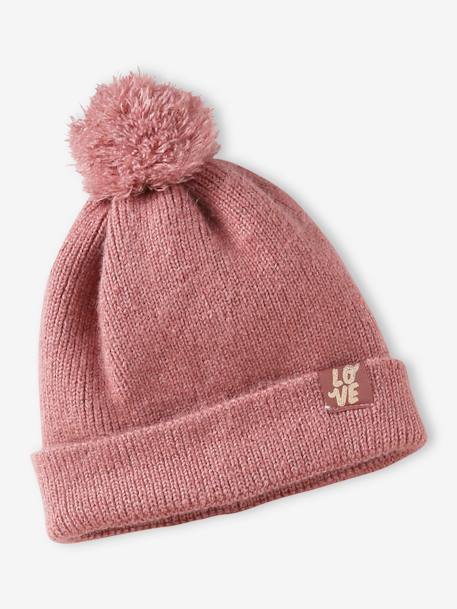 Ensemble fille en maille côtelée bonnet + écharpe + moufles/mitaines beige chiné+vieux rose 11 - vertbaudet enfant 