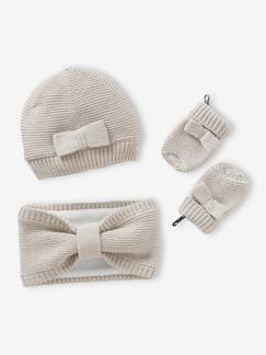 Ensemble bébé fille bonnet + snood + moufles noeuds  - vertbaudet enfant