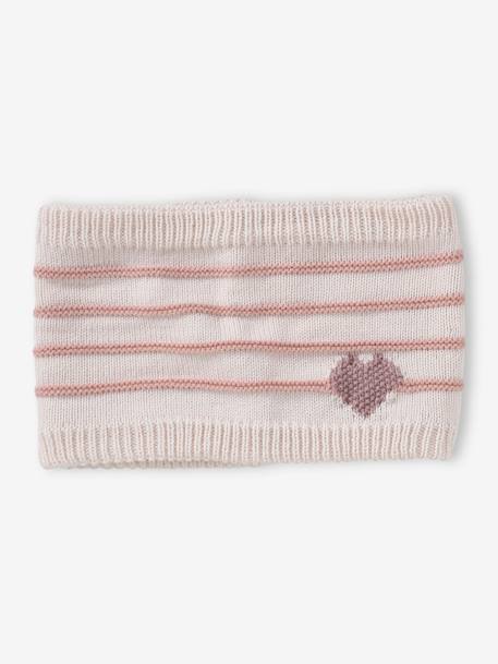 Ensemble bonnet + snood + moufles/mitaines rayures/coeur fille écru 3 - vertbaudet enfant 