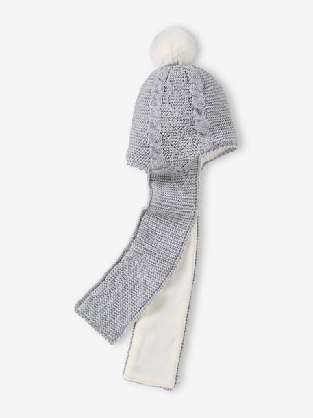 Bonnet/écharpe 2 en 1 torsades et coeurs bébé gris chiné 1 - vertbaudet enfant 