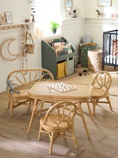 -Lot de 2 chaises + table en rotin