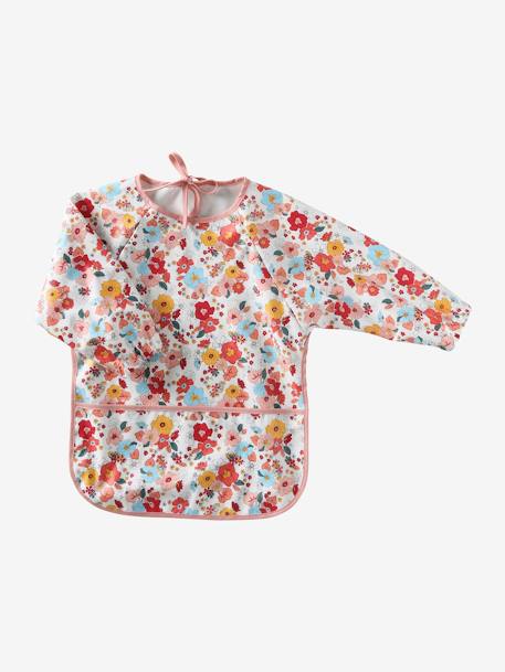 Bavoir tablier manches longues imprimé végétal+multicolore+renard+rose poudré 26 - vertbaudet enfant 