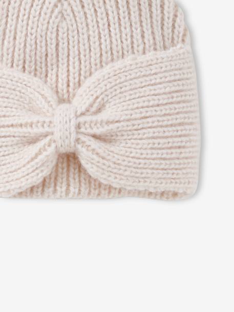 Bonnet fille en maille côtelée avec noeud fantaisie beige chiné 3 - vertbaudet enfant 