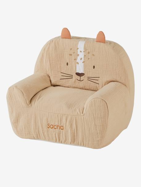 Fauteuil mousse en gaze de coton Tigre beige poudré 2 - vertbaudet enfant 