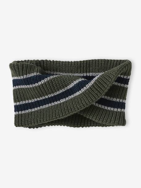 Ensemble bonnet + snood + gants ou moufles en maille côtes perlées garçon kaki 5 - vertbaudet enfant 