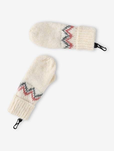 Ensemble bonnet + snood + gants ou moufles en maille jacquard fille beige chiné 5 - vertbaudet enfant 