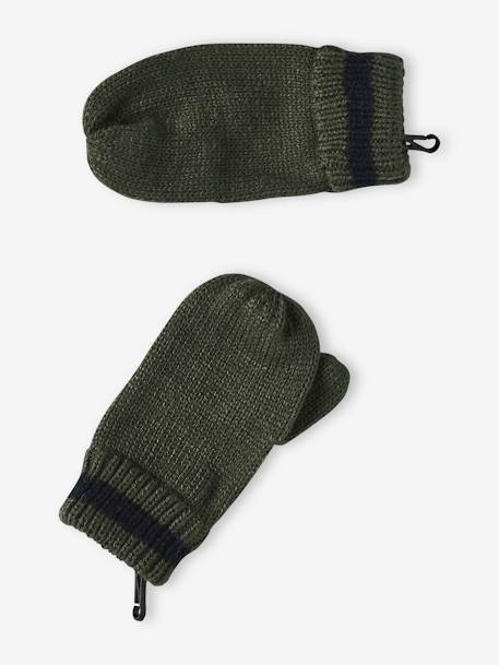 Ensemble bonnet + snood + gants ou moufles en maille côtes perlées garçon kaki 6 - vertbaudet enfant 