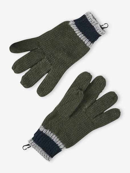 Ensemble bonnet + snood + gants ou moufles en maille côtes perlées garçon kaki 4 - vertbaudet enfant 