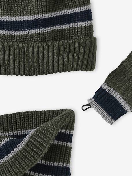 Ensemble bonnet + snood + gants ou moufles en maille côtes perlées garçon kaki 7 - vertbaudet enfant 