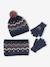 Ensemble bonnet + snood + gants ou moufles jacquard fluffy fille bleu nuit 1 - vertbaudet enfant 