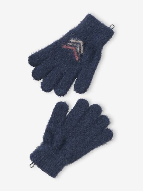 Ensemble bonnet + snood + gants ou moufles jacquard fluffy fille bleu nuit 4 - vertbaudet enfant 