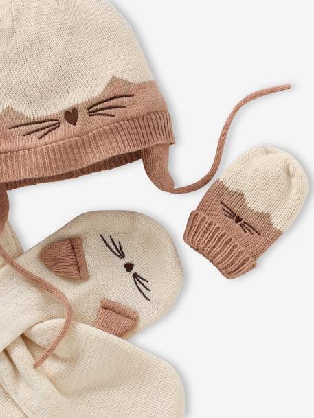 Ensemble bébé fille bonnet + écharpe + moufles chat écru 5 - vertbaudet enfant 