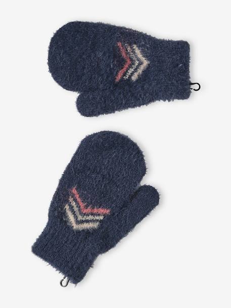 Ensemble bonnet + snood + gants ou moufles jacquard fluffy fille bleu nuit 5 - vertbaudet enfant 