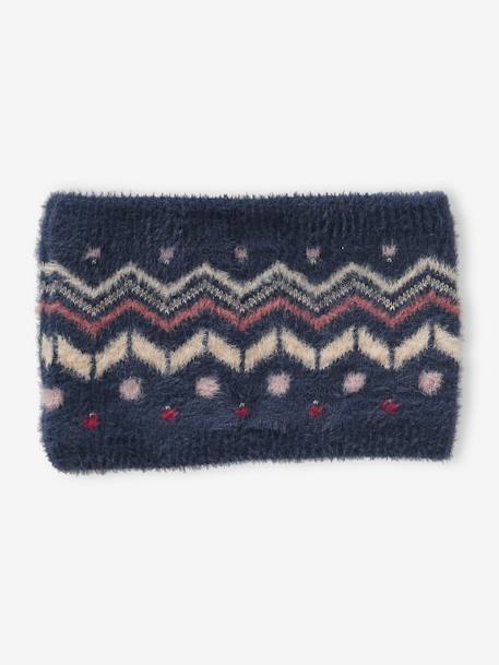 Ensemble bonnet + snood + gants ou moufles jacquard fluffy fille bleu nuit 3 - vertbaudet enfant 