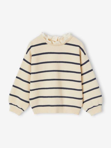 Pull col fantaisie forme loose fille beige poudré+bleu ciel+rayé marine+rose+rose bonbon 15 - vertbaudet enfant 