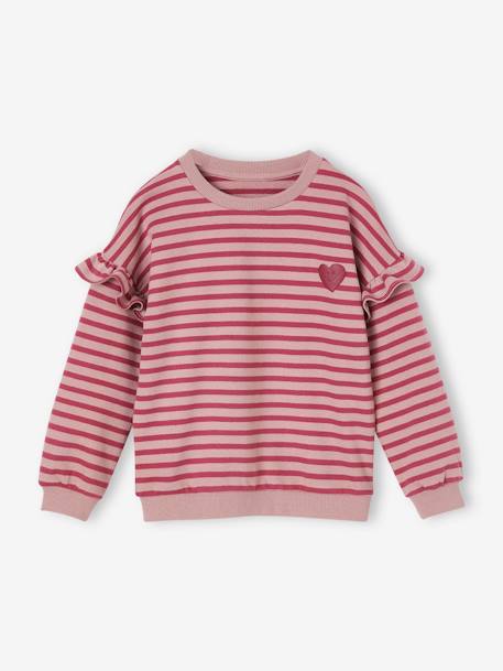 Sweat rayé fille manches à vollants bleu jean+lilas+vert d'eau+vieux rose 14 - vertbaudet enfant 