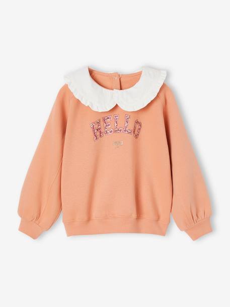 Sweat romantique col Claudine fille abricot+marine 2 - vertbaudet enfant 