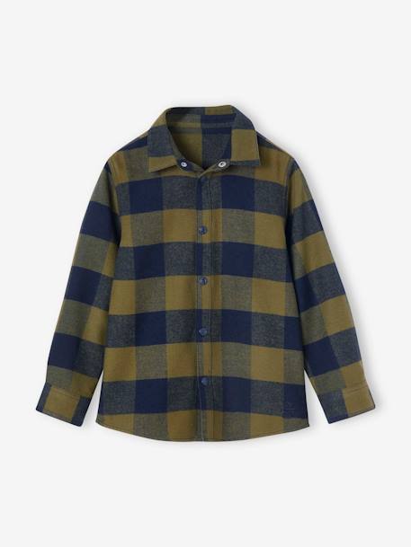 Chemise à grands carreaux en flanelle garçon olive+rouge 1 - vertbaudet enfant 