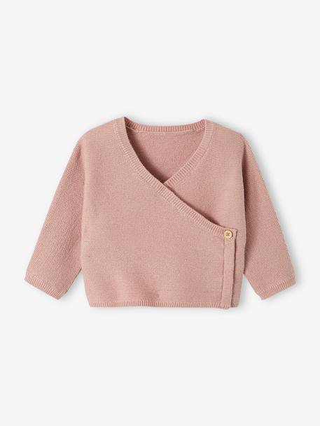 Cardigan brassière bébé en laine et coton beige chiné+blanc+rose poudré 8 - vertbaudet enfant 