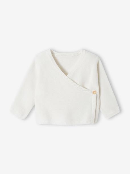 Cardigan brassière bébé en laine et coton beige chiné+blanc+rose poudré 5 - vertbaudet enfant 