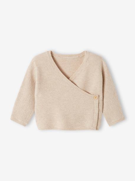 Cardigan brassière bébé en laine et coton beige chiné+blanc+rose poudré 1 - vertbaudet enfant 