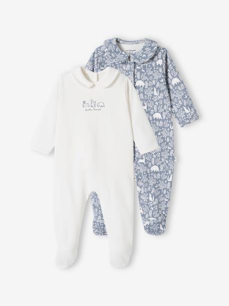 Lot de 2 dors-bien 'animaux' bébé fille en coton bio bleu jean+rose poudré 1 - vertbaudet enfant 