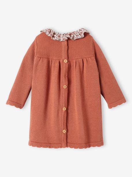 Robe en tricot bébé col en tissu fleuri rouille 2 - vertbaudet enfant 