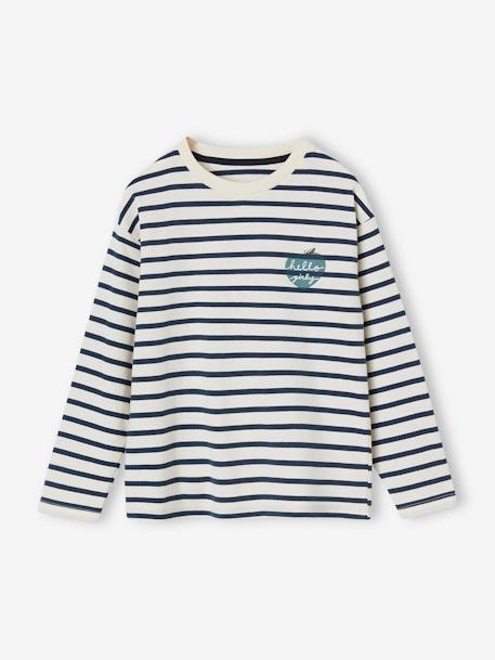 Tee-shirt fille manches longues bleu nuit+noisette+rayé bleu 8 - vertbaudet enfant 