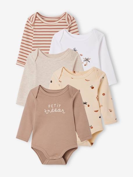 Lot de 5 bodies manches longues bébé emmanchure US cappuccino 1 - vertbaudet enfant 