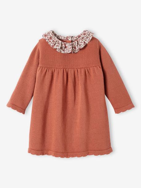 Robe en tricot bébé col en tissu fleuri rouille 1 - vertbaudet enfant 