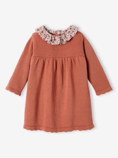 Robe en tricot bébé col en tissu fleuri  - vertbaudet enfant