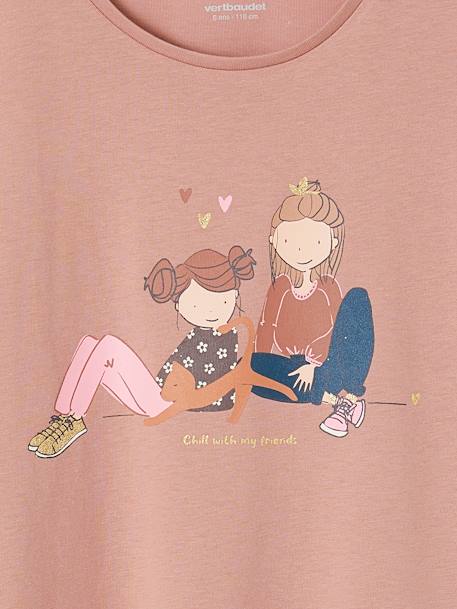 Tee-shirt 'Egérie' détails fantaisie fille manches longues beige poudré+vieux rose 10 - vertbaudet enfant 