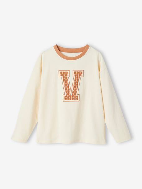 Tee-shirt motif lettre fleurie fille manches longues vanille 2 - vertbaudet enfant 